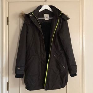 Oversized Winter Coat with Neon Detail